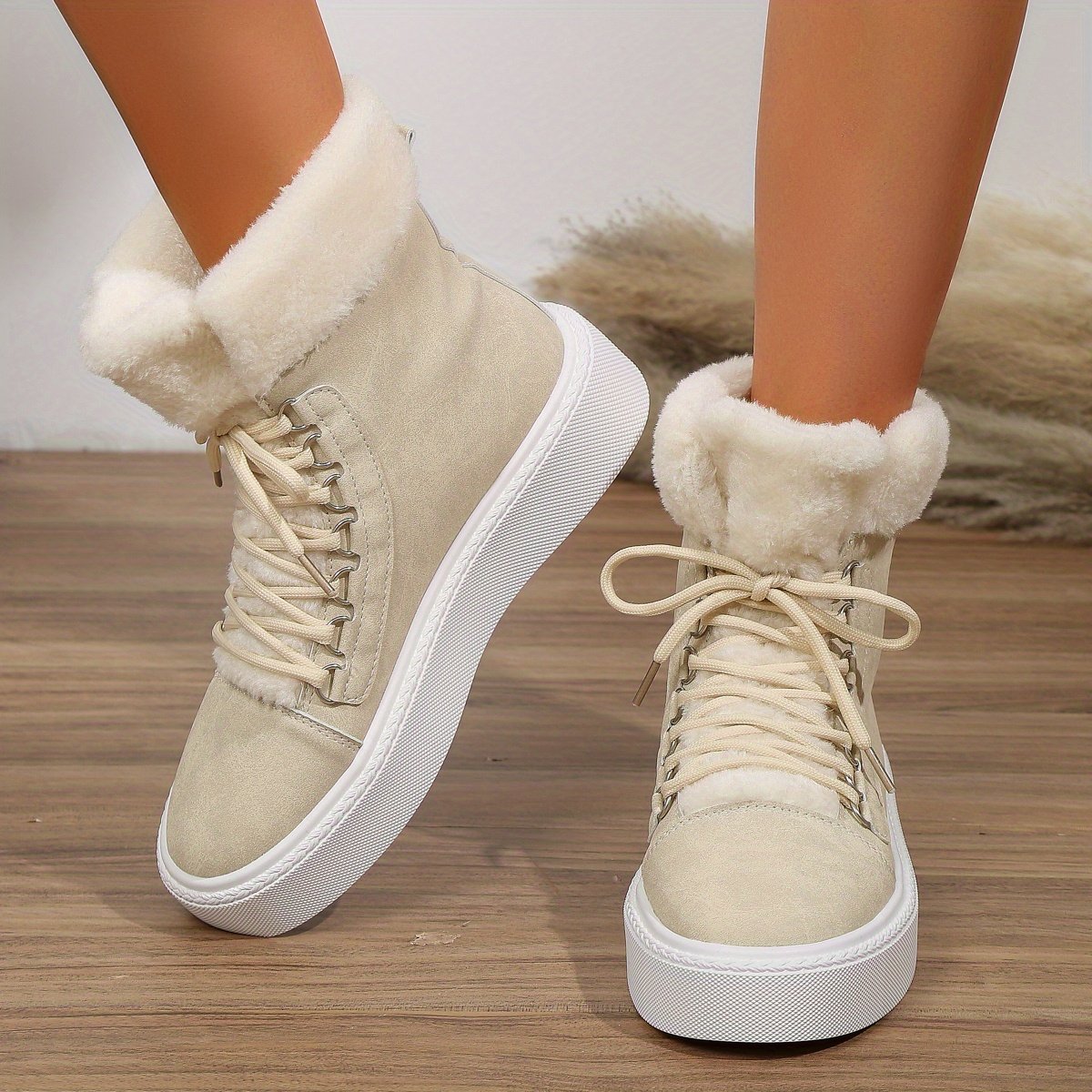 Women's Lace Up Velvet Warm Fluffy Snow Boots