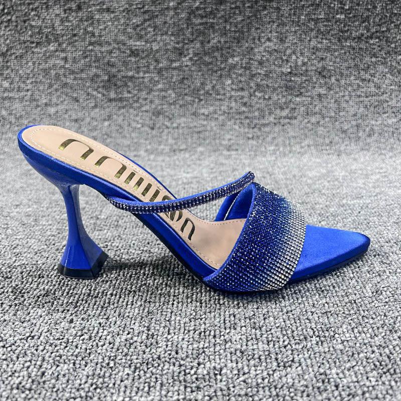 L4086 Rhinestone High Heel Slippers