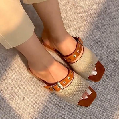 L42401 Comfortable Square Toe Flat Sandals