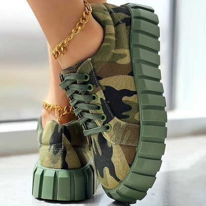 Women's Camouflage Canvas Shoes Comfy Walking Trainers