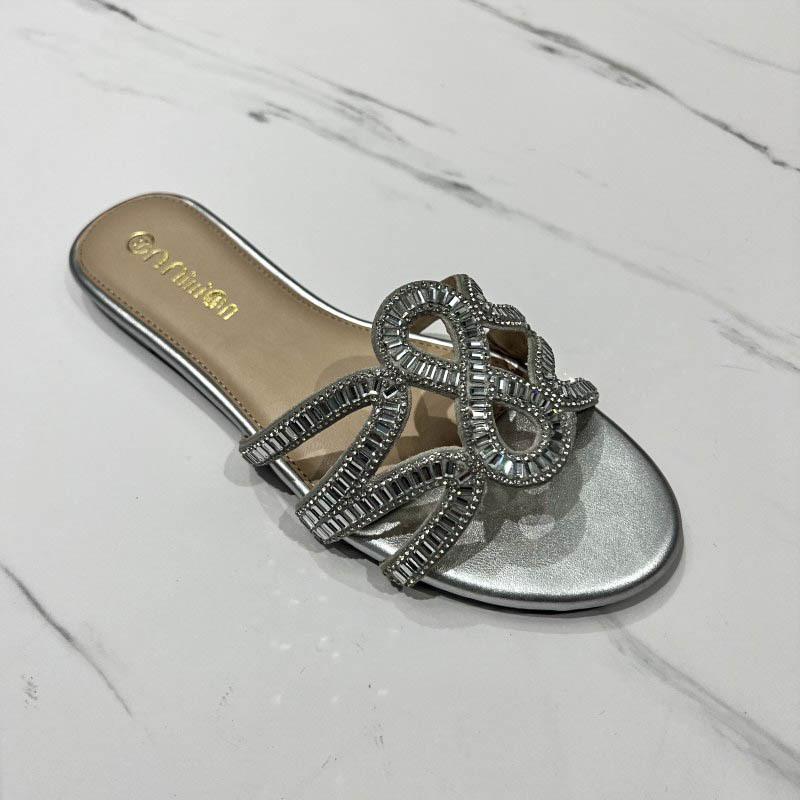 L40815 Rhinestone Flat Slippers