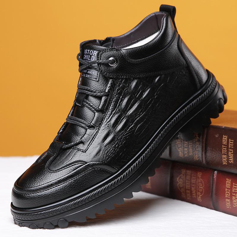 Winter Comfortable Men's Leather Casual Plush Leather Shoes