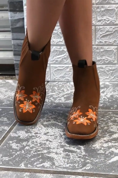 M9 Embroidered Flower Martin Boots