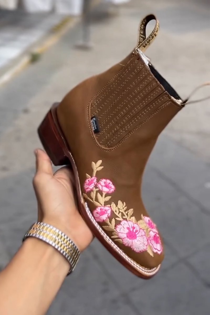 M9 Embroidered Flower Martin Boots