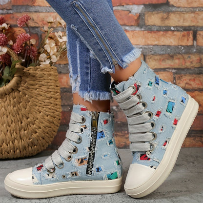 Women's Canvas Shoes Colorful Plaid Pattern Boots