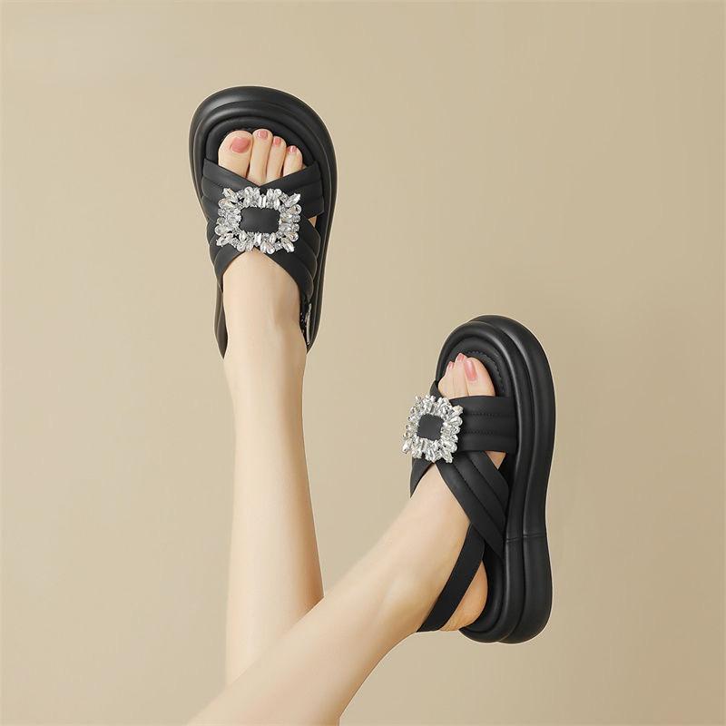 Simple Platform Rhinestone Roman Beach Sandals