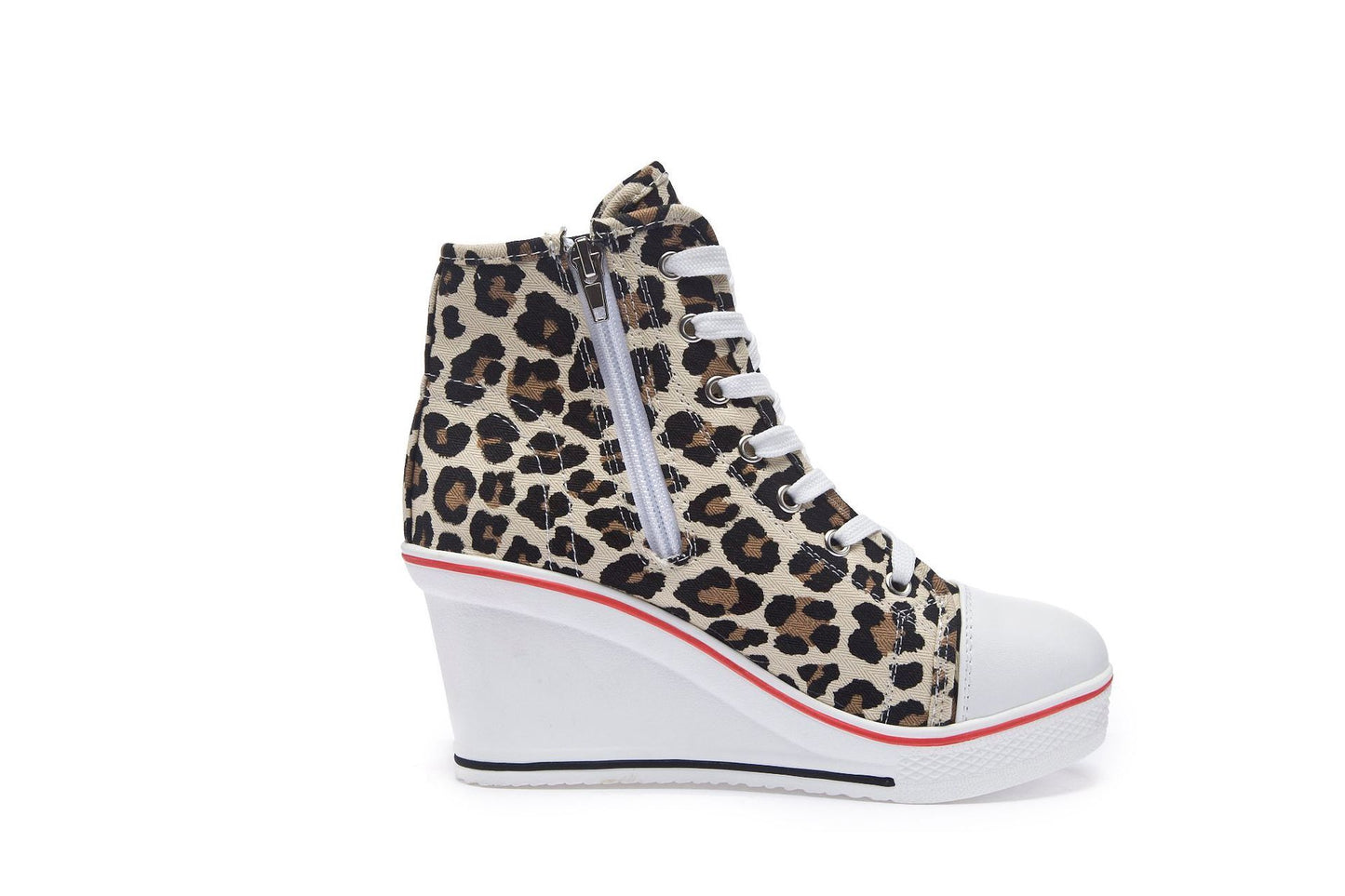 High Top Canvas Shoes Wedge Casual Lace Up Side Zip Trainers