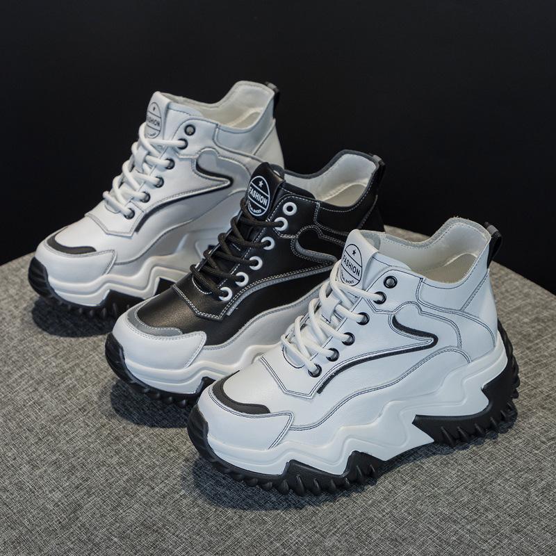 Increased Leather Platform Casual Trainers