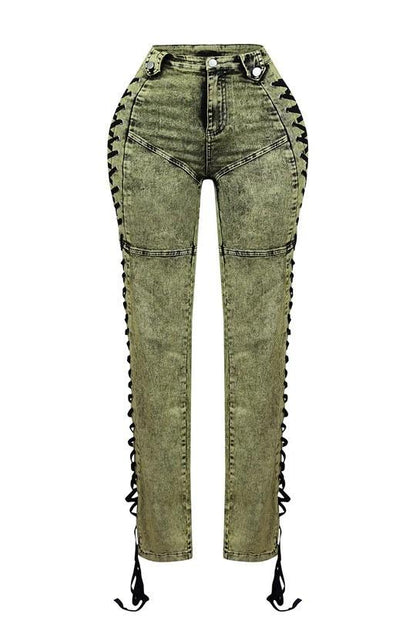 Stylish Strap Drawstring Jeans