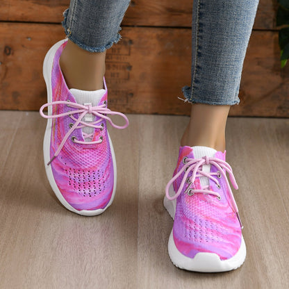 Tie Dye Print Lace-up Slip-On Breathable Trainers