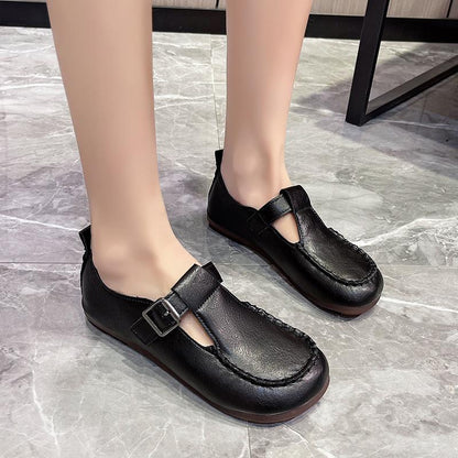 Casual Round Toe Flat Flat Heel Soft Leather Women's Shoes