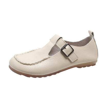 Casual Round Toe Flat Flat Heel Soft Leather Women's Shoes