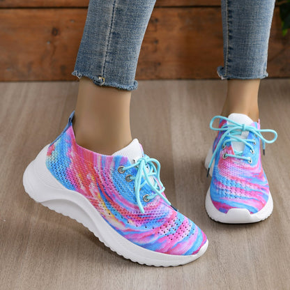 Tie Dye Print Lace-up Slip-On Breathable Trainers