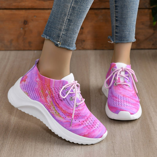 Tie Dye Print Lace-up Slip-On Breathable Trainers