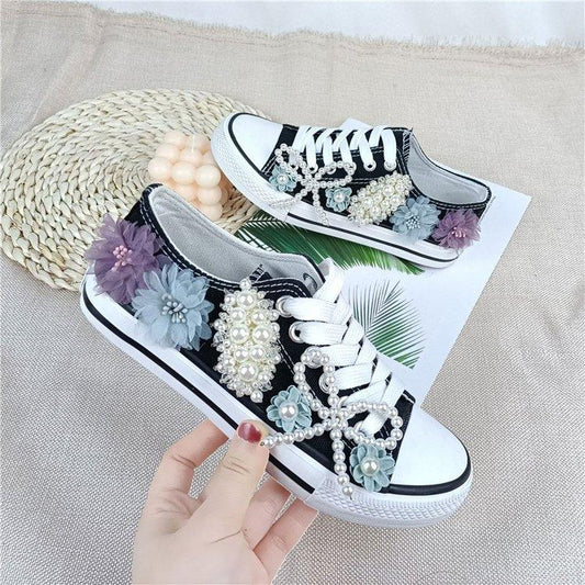 Rhinestone Flower Casual Women's Canvas Shoes