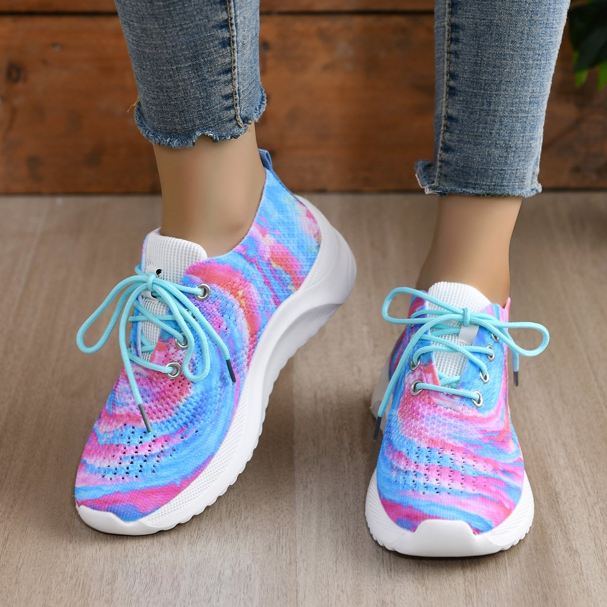 Tie Dye Print Lace-up Slip-On Breathable Trainers