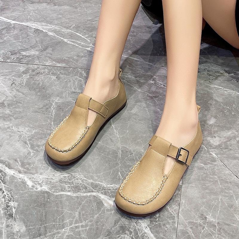 Casual Round Toe Flat Flat Heel Soft Leather Women's Shoes