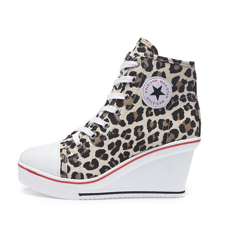 High Top Canvas Shoes Wedge Casual Lace Up Side Zip Trainers