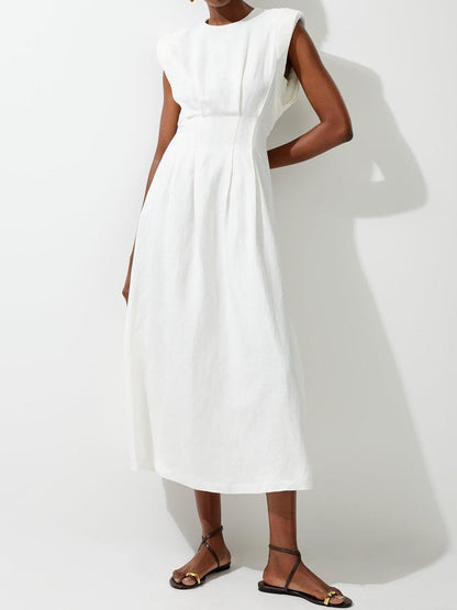 Sleeveless Slit Hem Pintuck Midi Dress