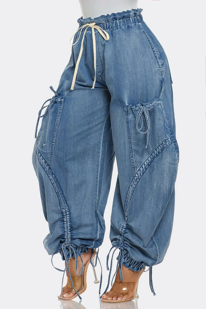 Fashion Drawstring Lace-Up Jeans