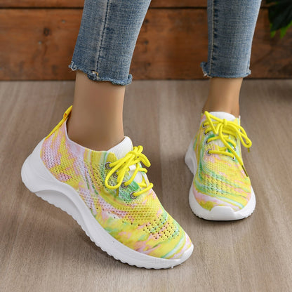 Tie Dye Print Lace-up Slip-On Breathable Trainers