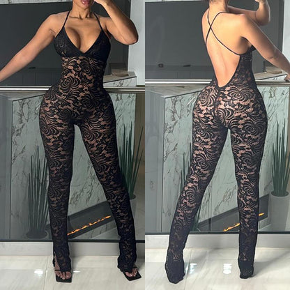 Strap Backless Lace Jumpsuit