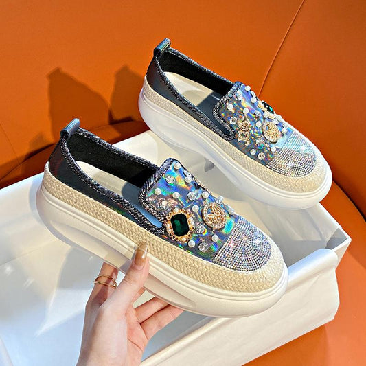 Autumn Rhinestone Thick-soled Casual Colorful Loafers