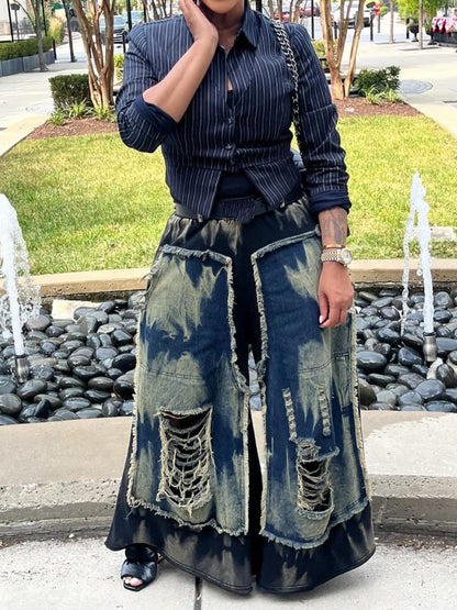 Retro Denim Wide-leg Pants