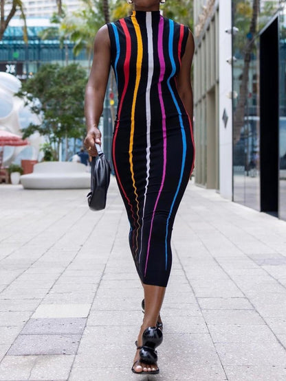 Colorful Striped Slim Pencil Dress