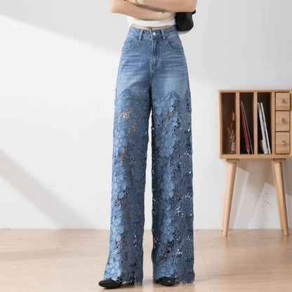 F5151 Hollow Lace Patchwork Jeans