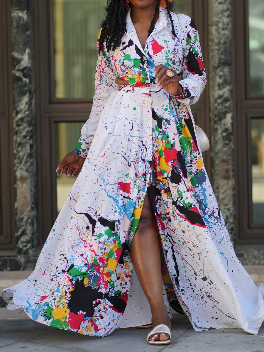 Stunning Colorful Maxi Shirt Dress