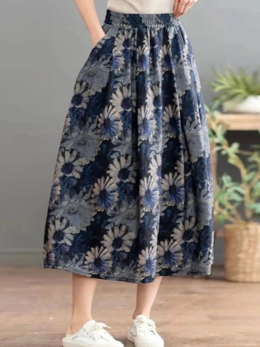 F61401 Women's Retro Floral Pocket Skirt