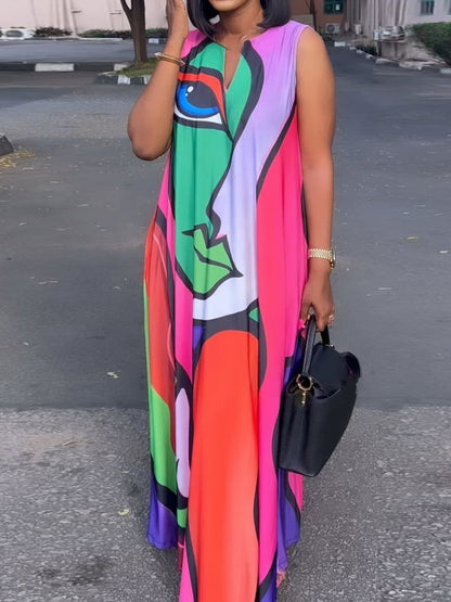 Printed Sleeveless Casual Maxi Dress