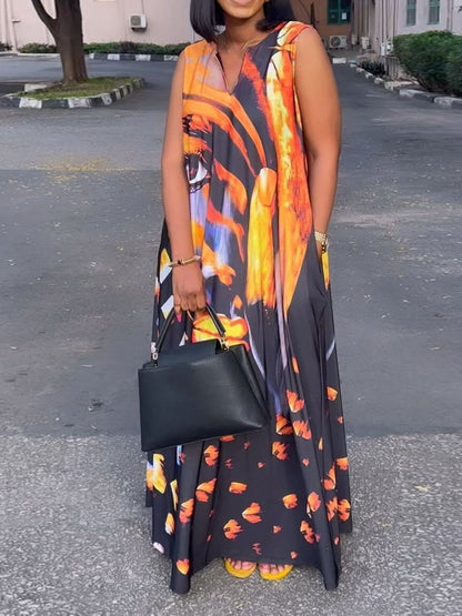 Printed Sleeveless Casual Maxi Dress