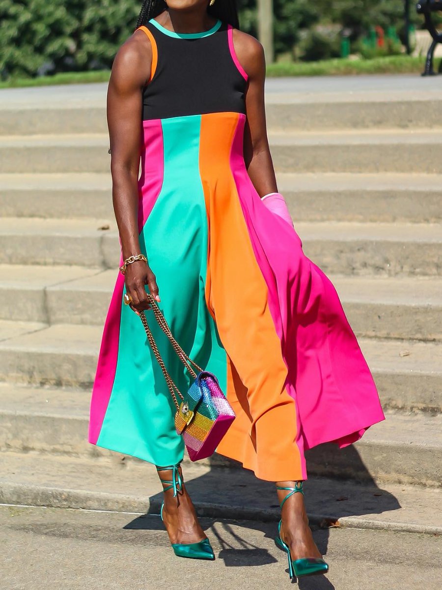 Multicolor Sleeveless Midi Dress