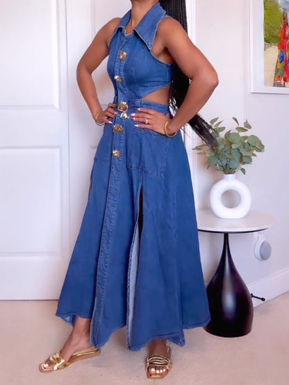 F7171 Hollow Denim Dress