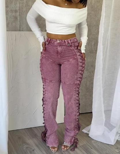 Stylish Strap Drawstring Jeans