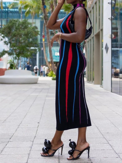 Colorful Striped Slim Pencil Dress