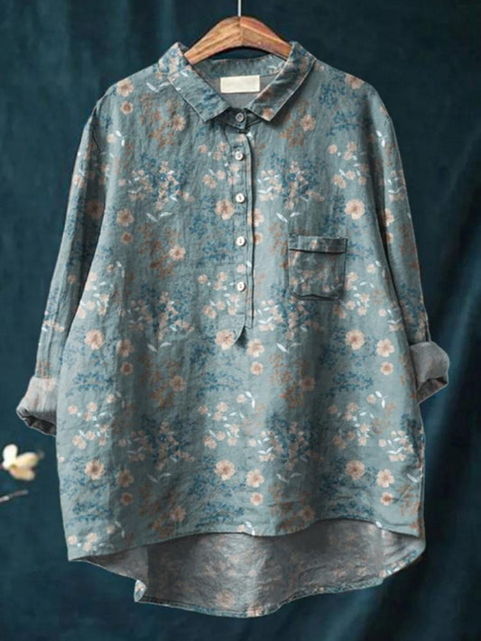 F6601 Women's Printed Casual Cotton and Linen Shirt