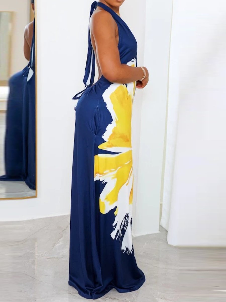 Sunshine Flower Backless Dress With Stretch