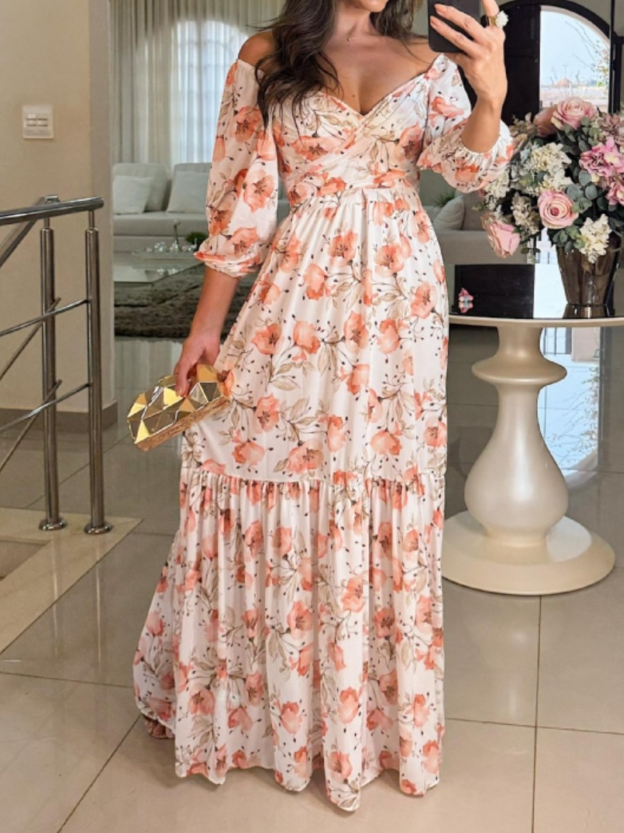 Fall Floral Long Sleeve Maxi Dress