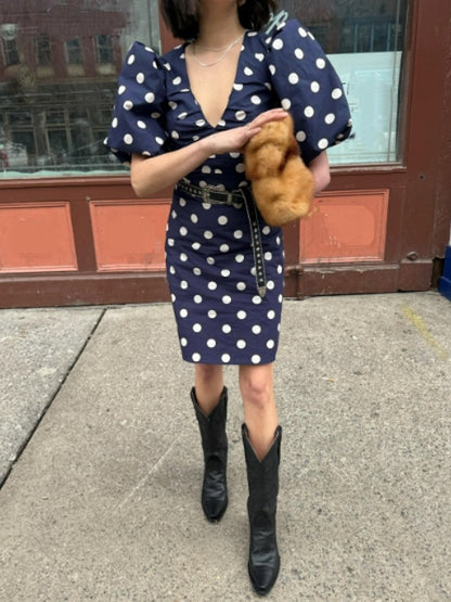 Navy Polka Dots Short Dress