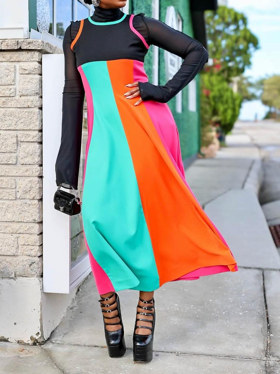 Multicolor Sleeveless Midi Dress