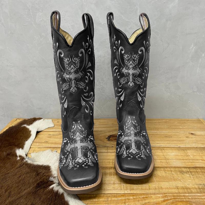 F5164 Cross Embroidered Knight Boots