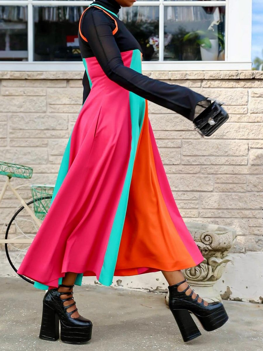 Multicolor Sleeveless Midi Dress