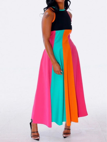 Multicolor Sleeveless Midi Dress