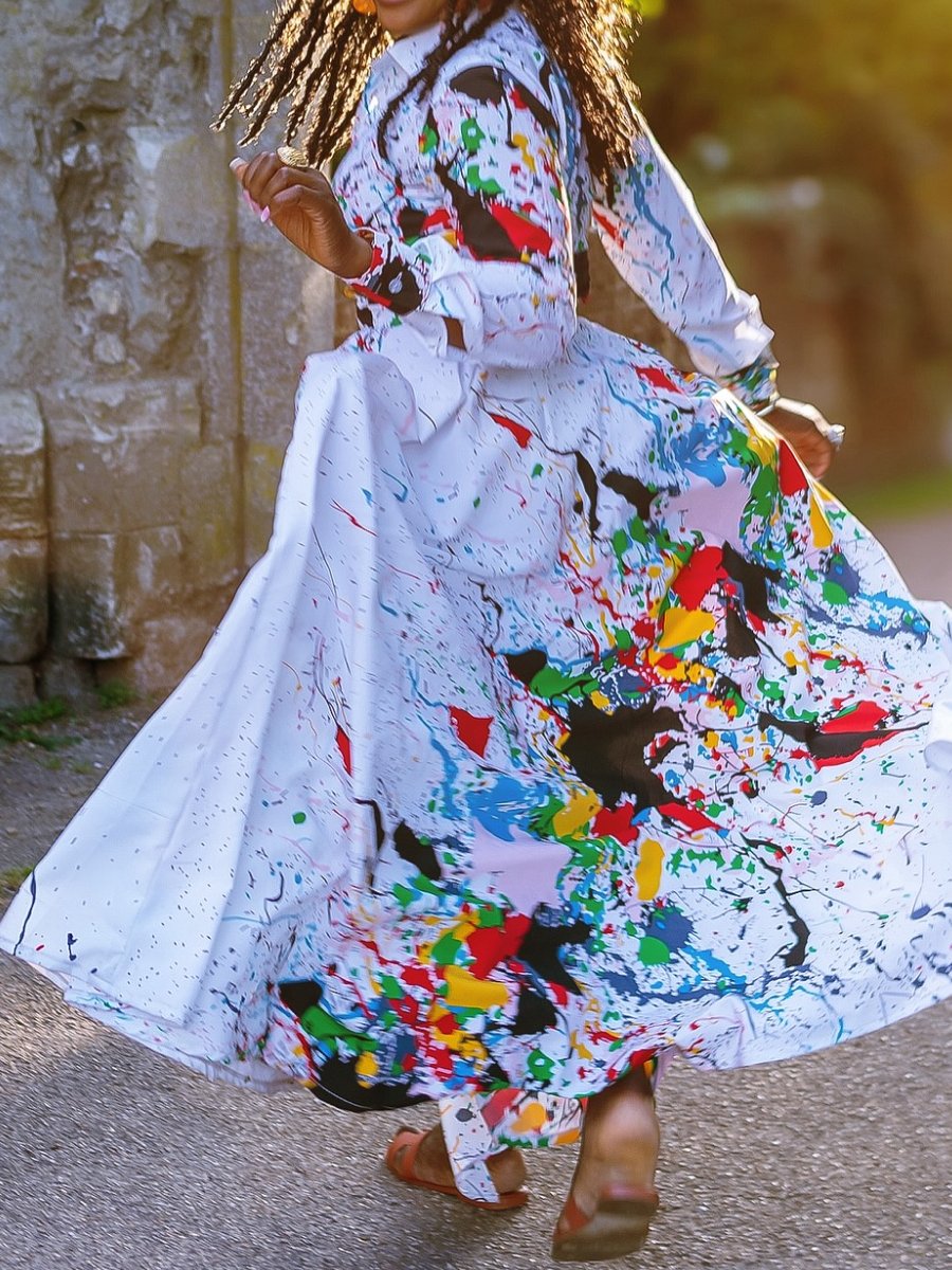 Stunning Colorful Maxi Shirt Dress