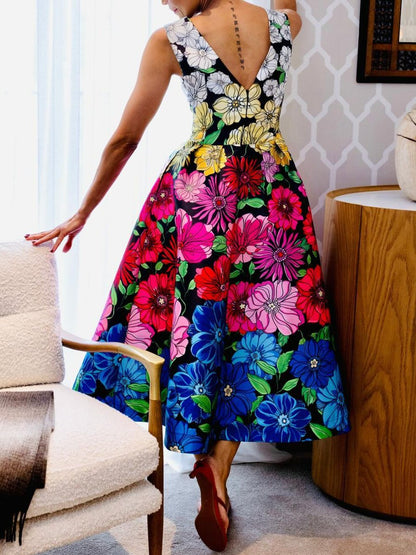 Elegant Colorful Sleeveless Midi Dress