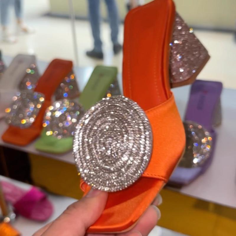 Rhinestone Thick Heeled Slippers