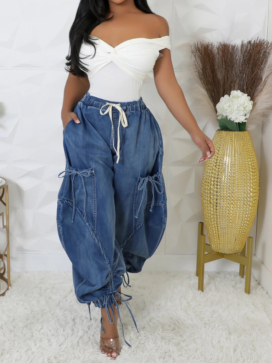 Fashion Drawstring Lace-Up Jeans